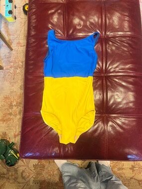 Eleve Dancewear Blue and Yellow One-Piece Swimsuit